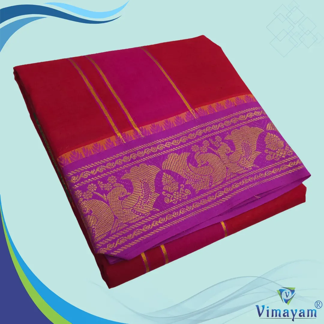 Red colour premium quality dhoti towel - Assorted border colour and designs - Vimayam Dhoties