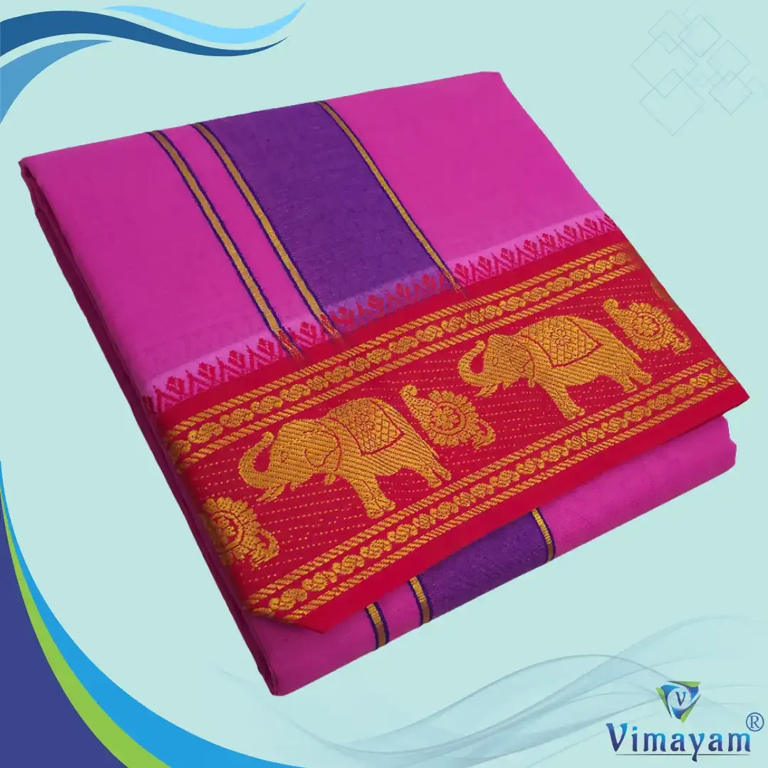 Rose colour premium quality dhoti towel - Assorted border colour and designs - Vimayam Dhoties