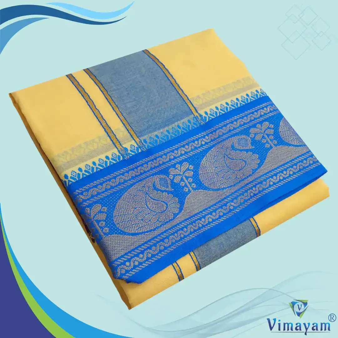 Sandal colour premium quality dhoti towel - Assorted border colour and designs - Vimayam Dhoties