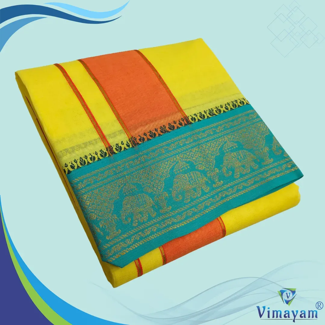 Yellow colour premium quality dhoti towel - Assorted border colour and designs – COLOUR DHOTIES | New Arrival | Vimayam Dhoties