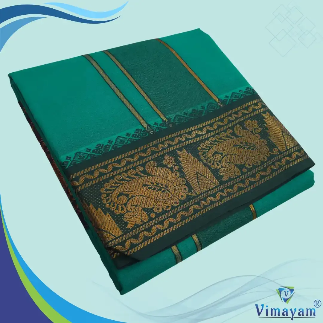 Green colour premium quality dhoti towel - Assorted border colour and designs - Vimayam Dhoties