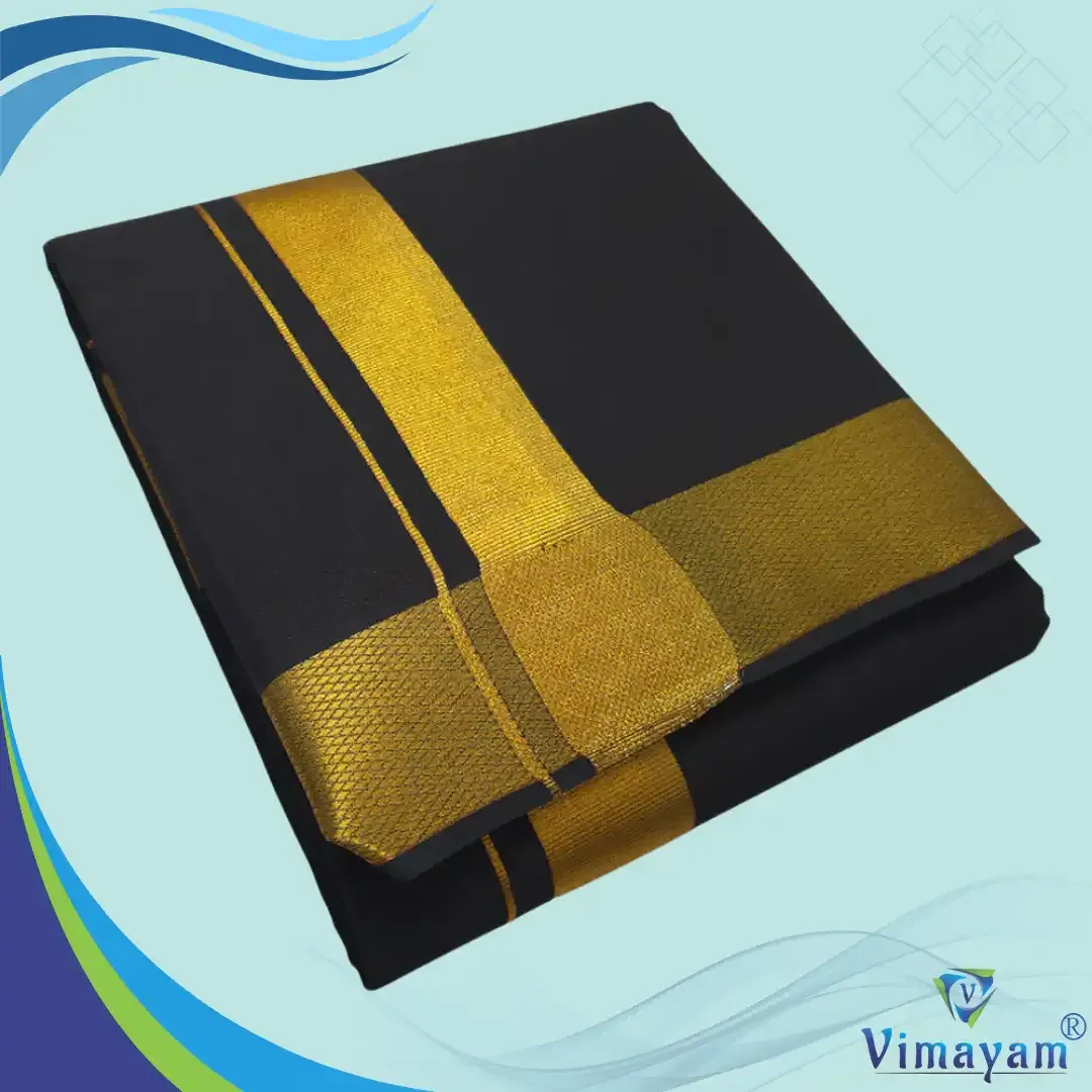 Black colour dhoti golden zari border - Vimayam Dhoties