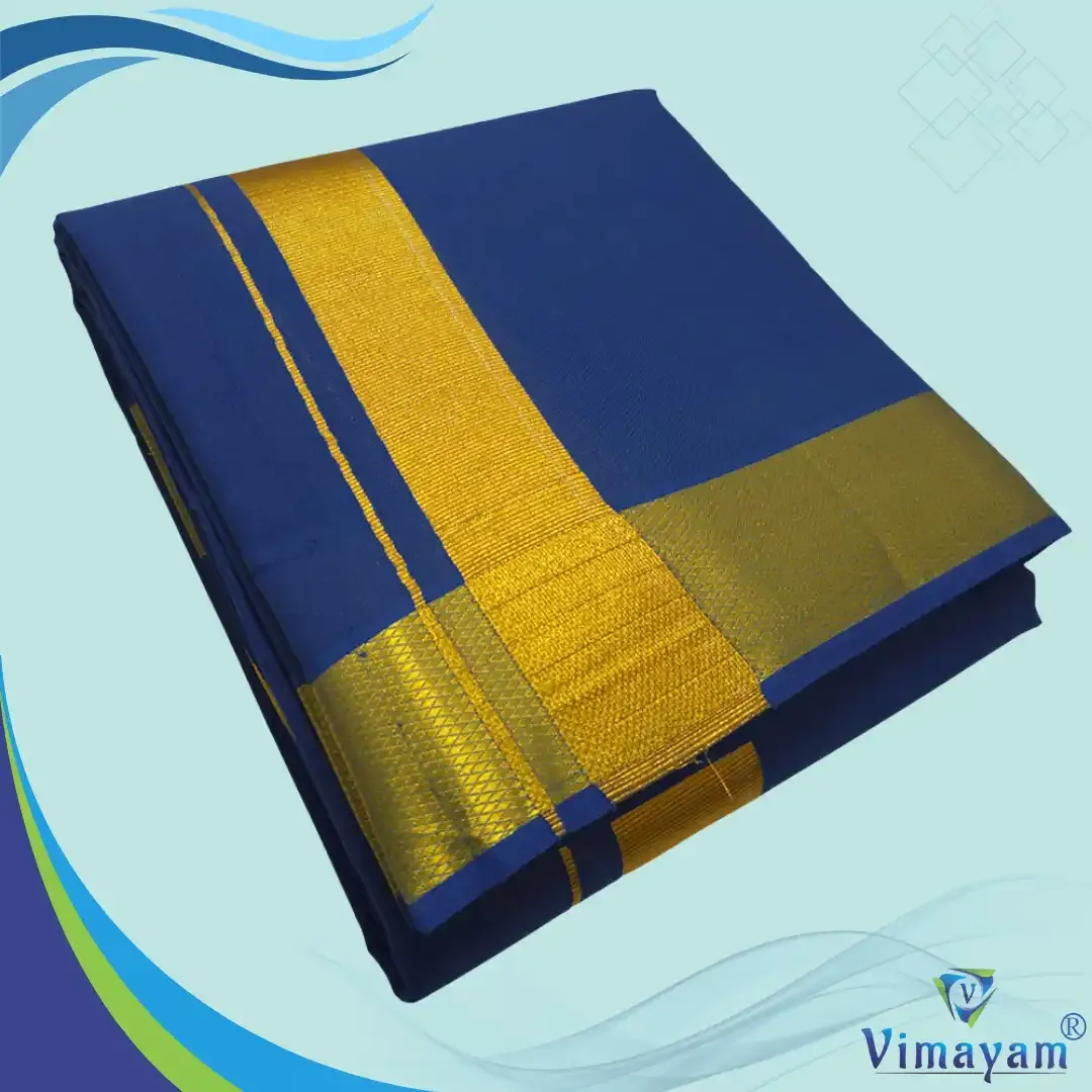 Blue colour dhoti golden zari border - Vimayam Dhoties
