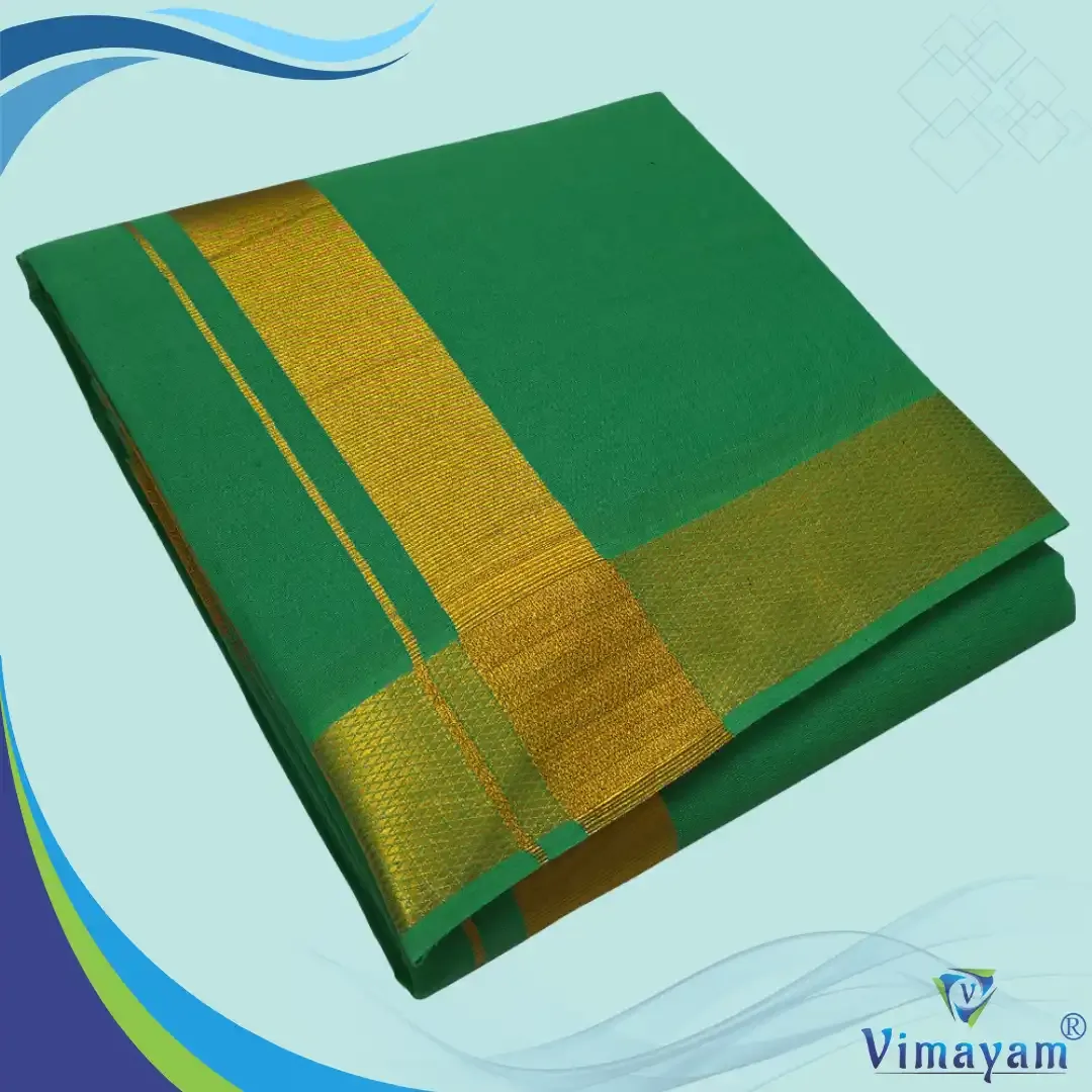 Green colour dhoti golden zari border - Vimayam Dhoties
