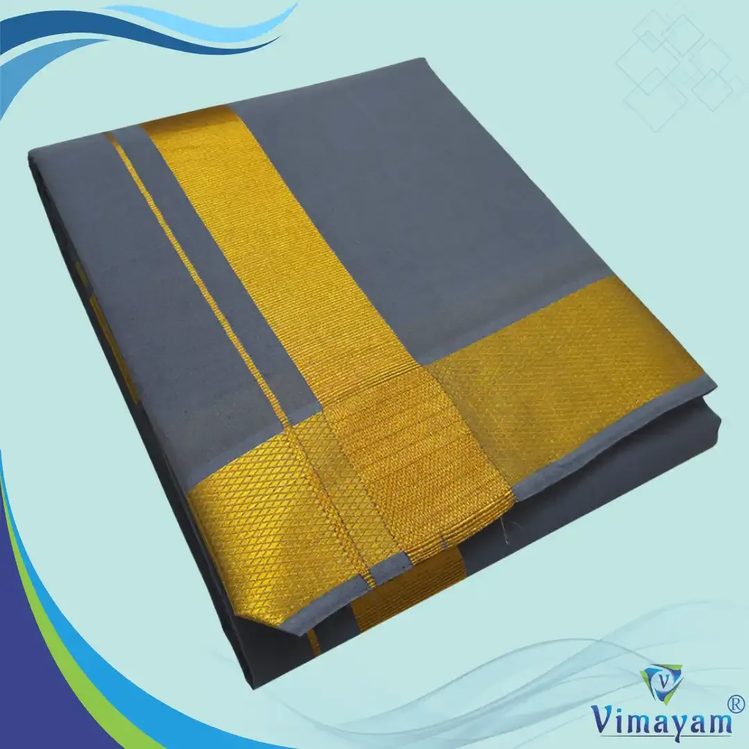 Grey colour dhoti golden zari border - Vimayam Dhoties