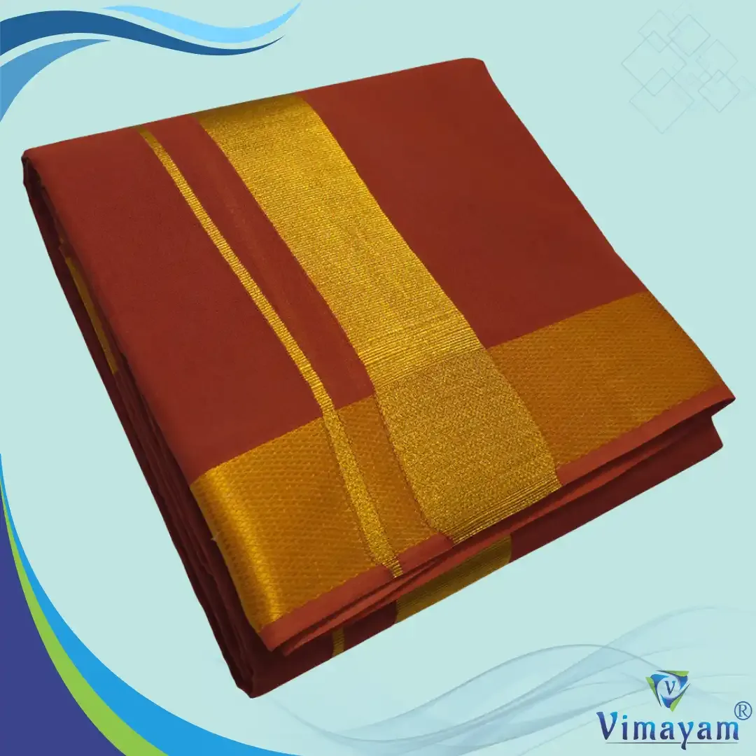 Kavi colour dhoti golden zari border - Vimayam Dhoties