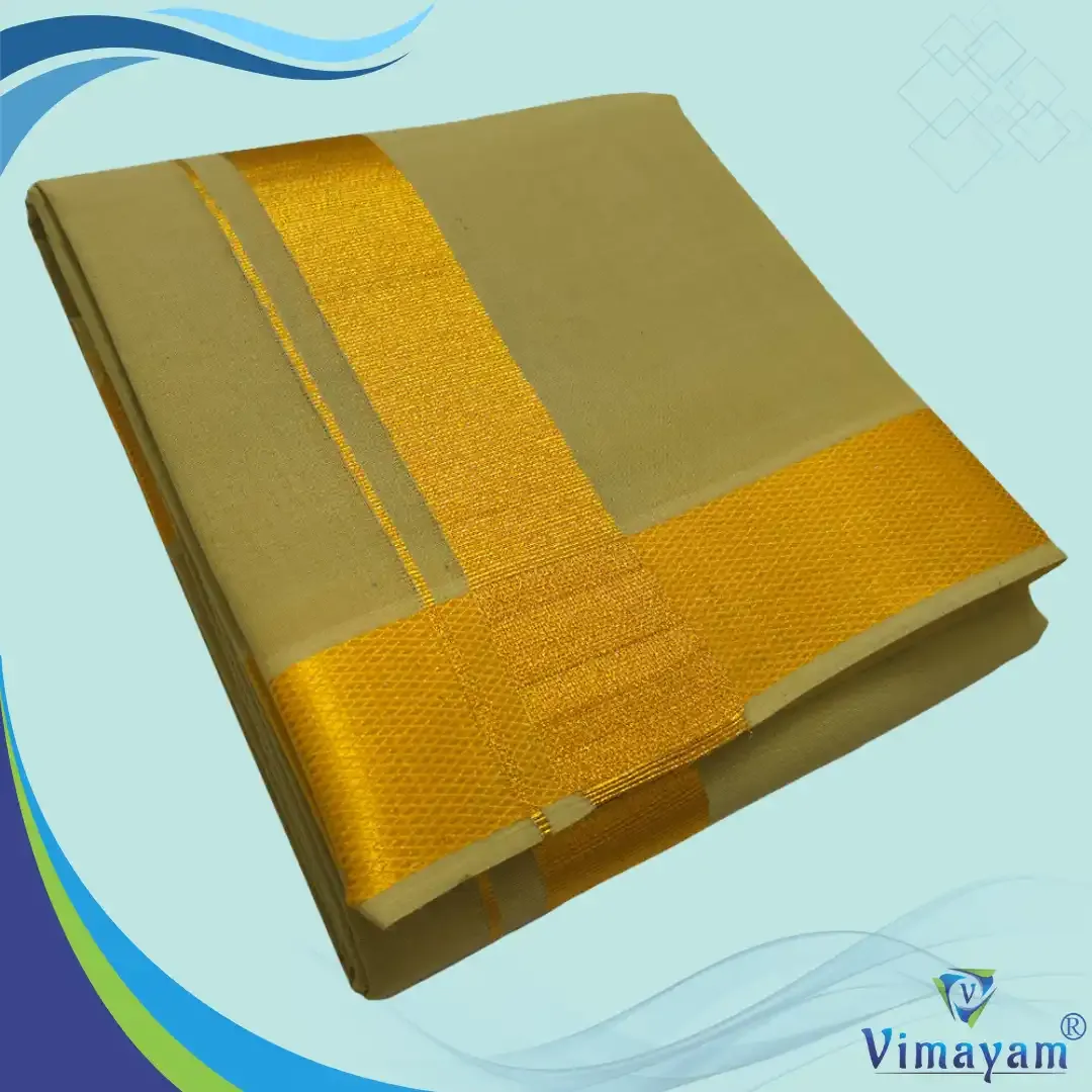 Khakki colour dhoti golden zari border - Vimayam Dhoties