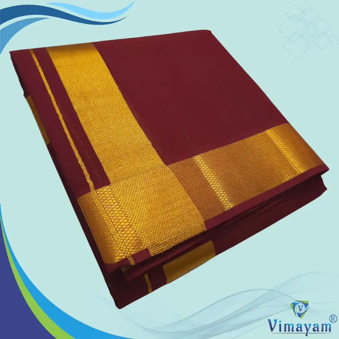 Maroon colour dhoti golden zari border - Vimayam Dhoties