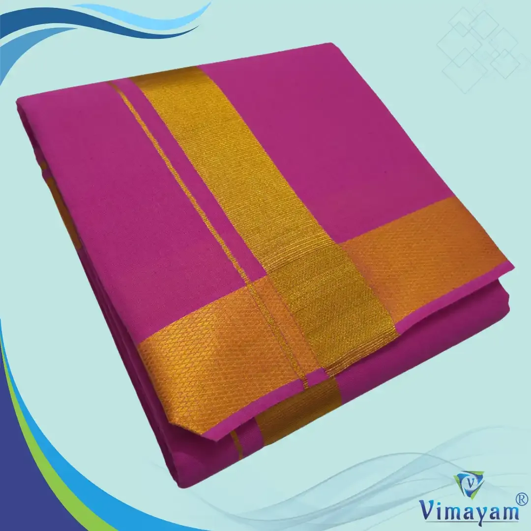 Pink colour dhoti golden zari border - Vimayam Dhoties