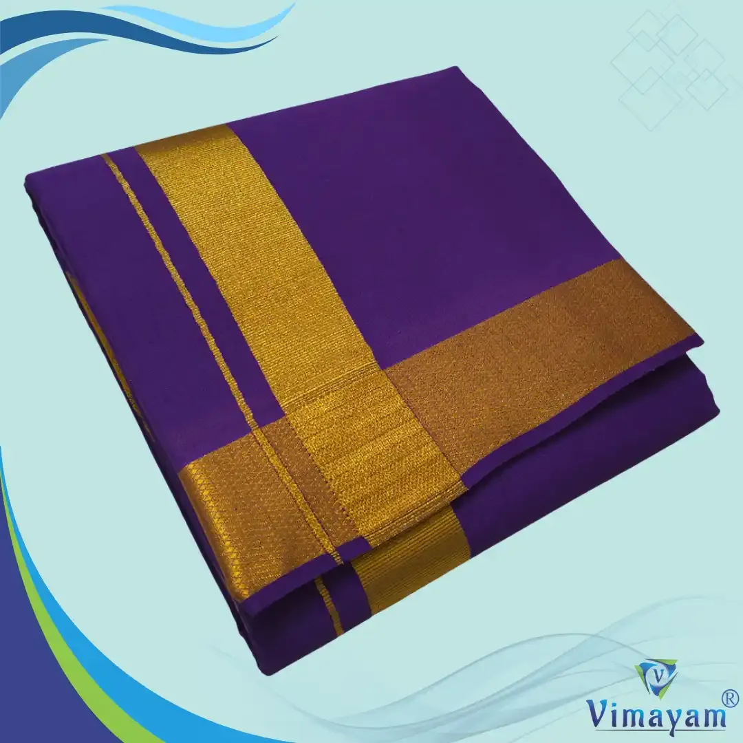 Purple colour dhoti golden zari border - Vimayam Dhoties