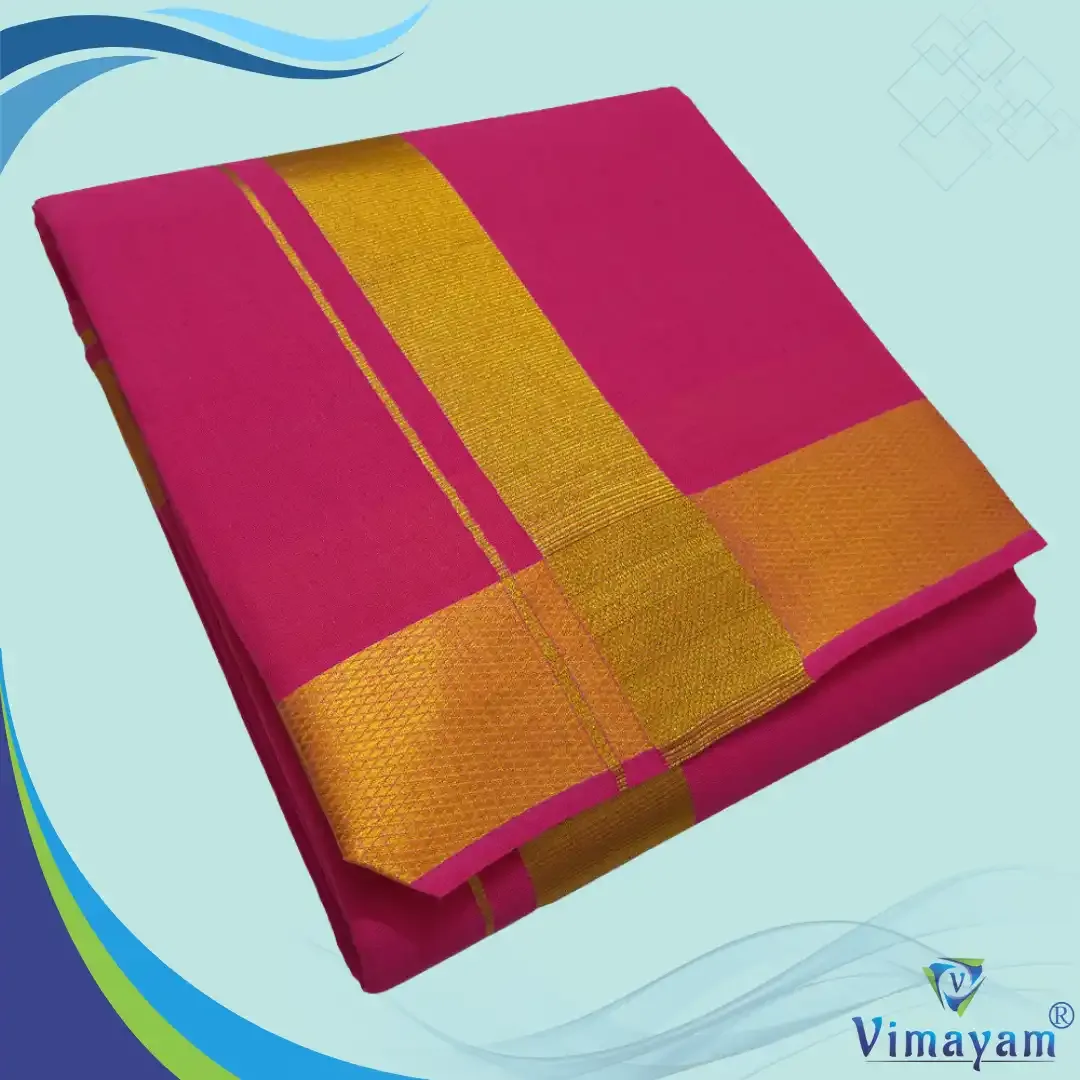 Queen rose colour dhoti golden zari border - Vimayam Dhoties