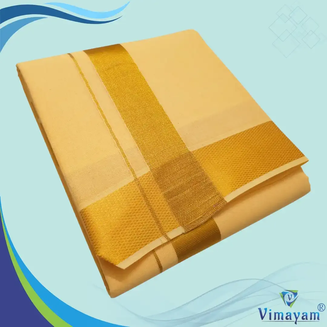 Sandal colour dhoti golden zari border - Vimayam Dhoties