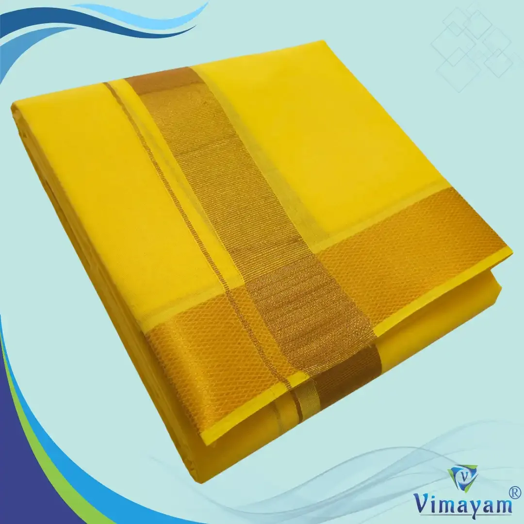 Yellow colour dhoti golden zari border – COLOUR DHOTIES | New Arrival | Vimayam Dhoties