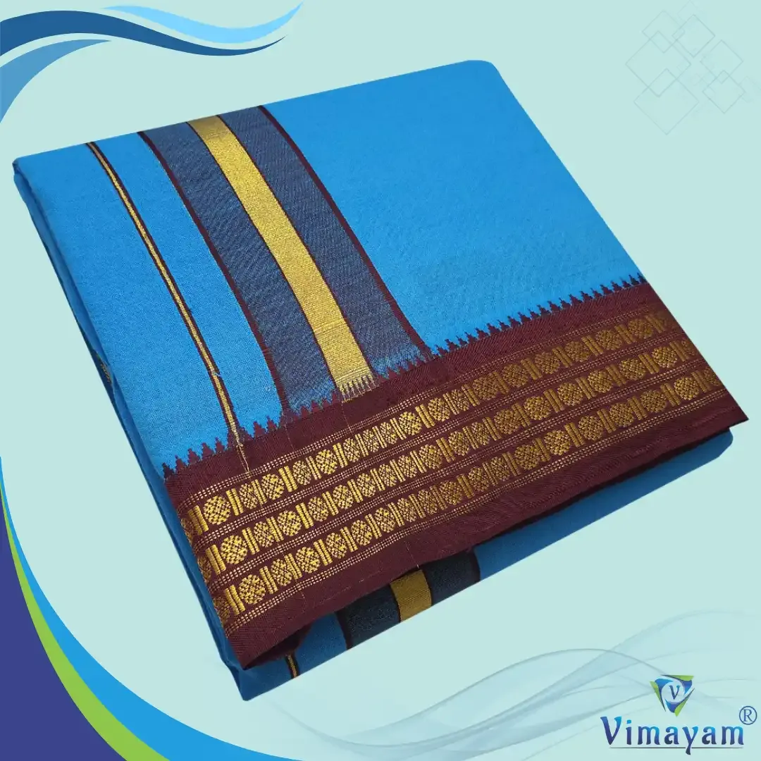Anandha blue colour dhoti udraj coin border - Vimayam Dhoties