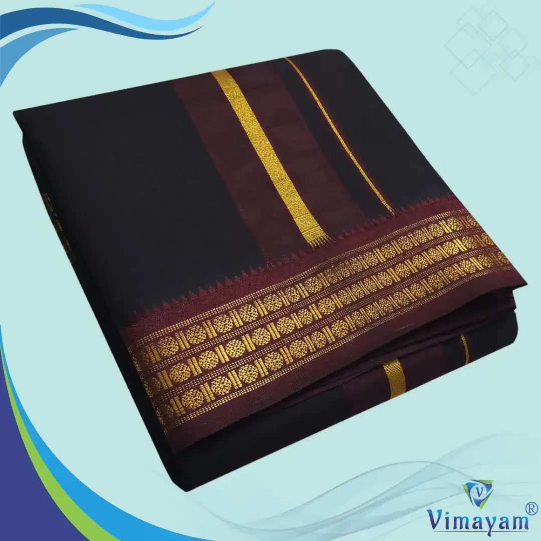 Black colour dhoti udraj coin border - Vimayam Dhoties