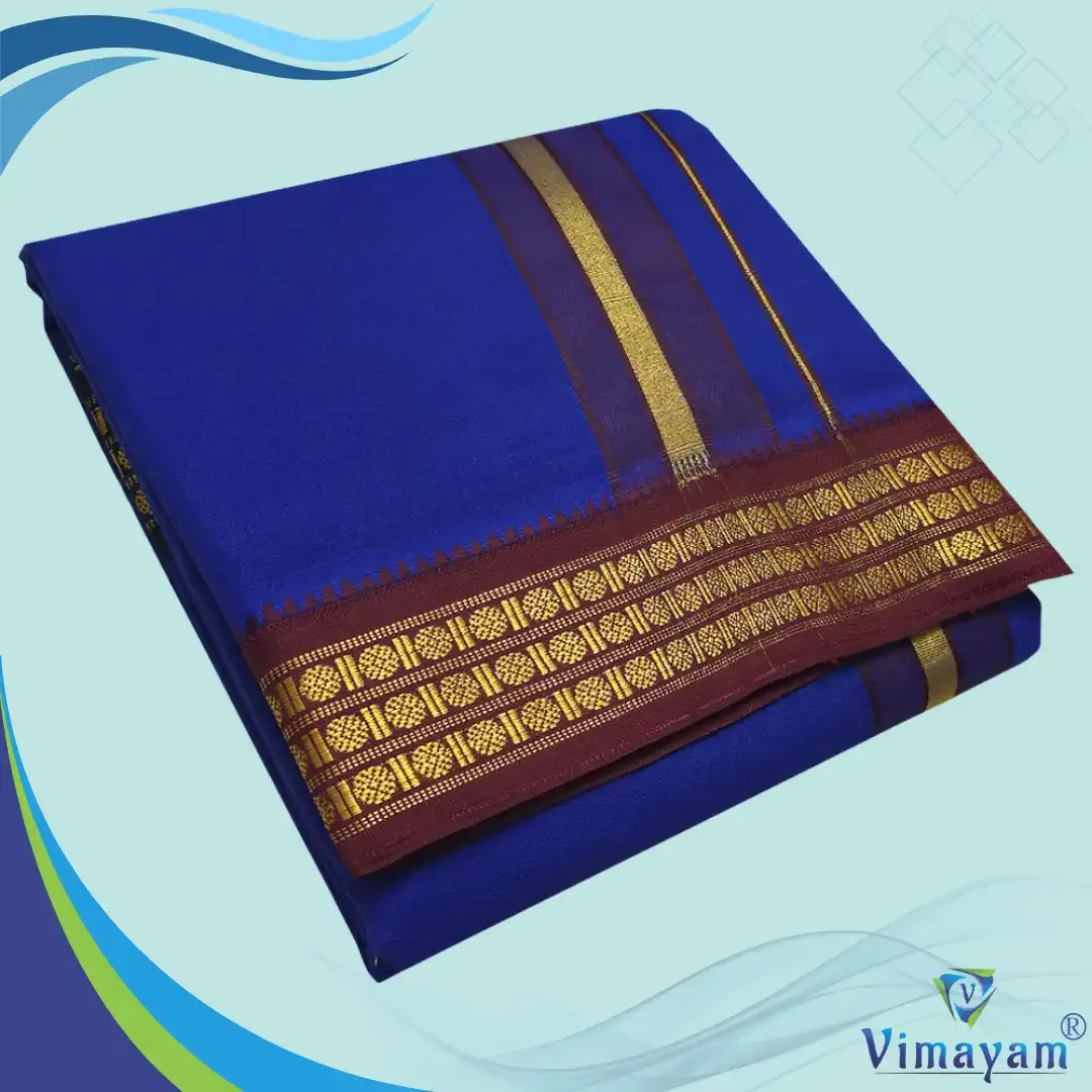 Blue colour dhoti udraj coin border - Vimayam Dhoties