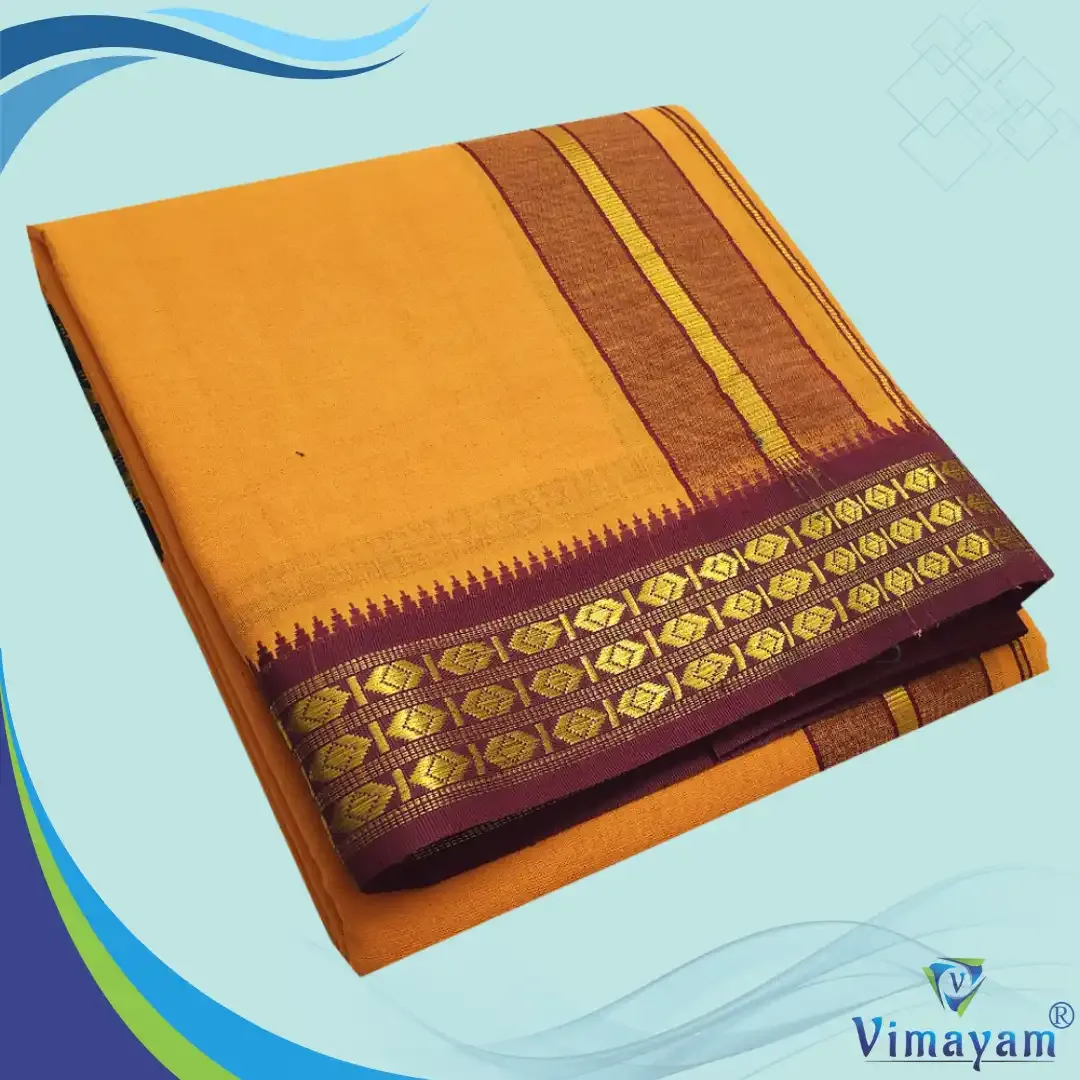 Golden mango colour dhoti udraj coin border - Vimayam Dhoties