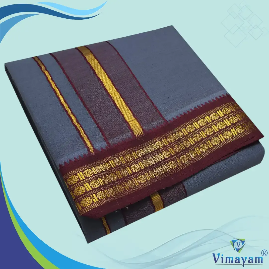 Grey colour dhoti udraj coin border - Vimayam Dhoties