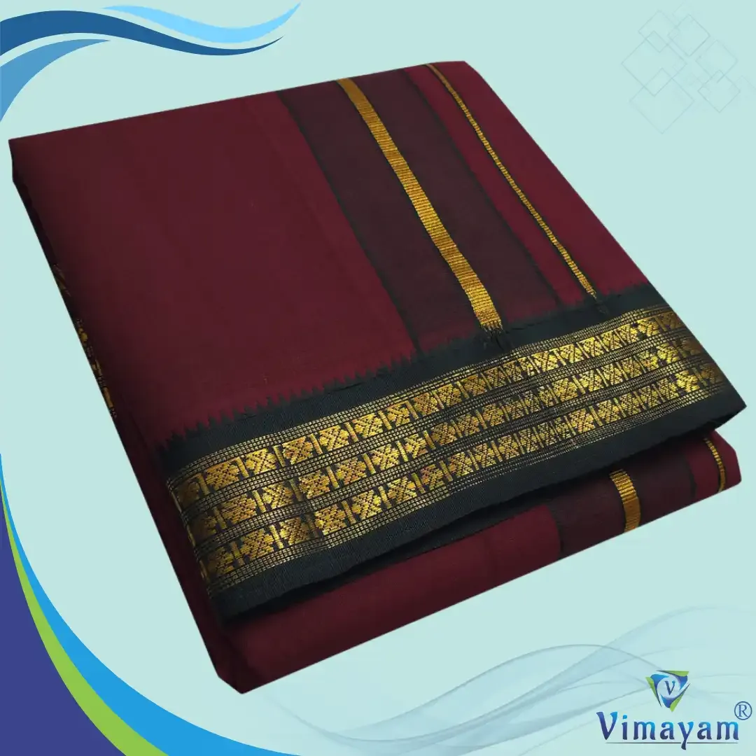 Maroon colour dhoti udraj coin border - Vimayam Dhoties