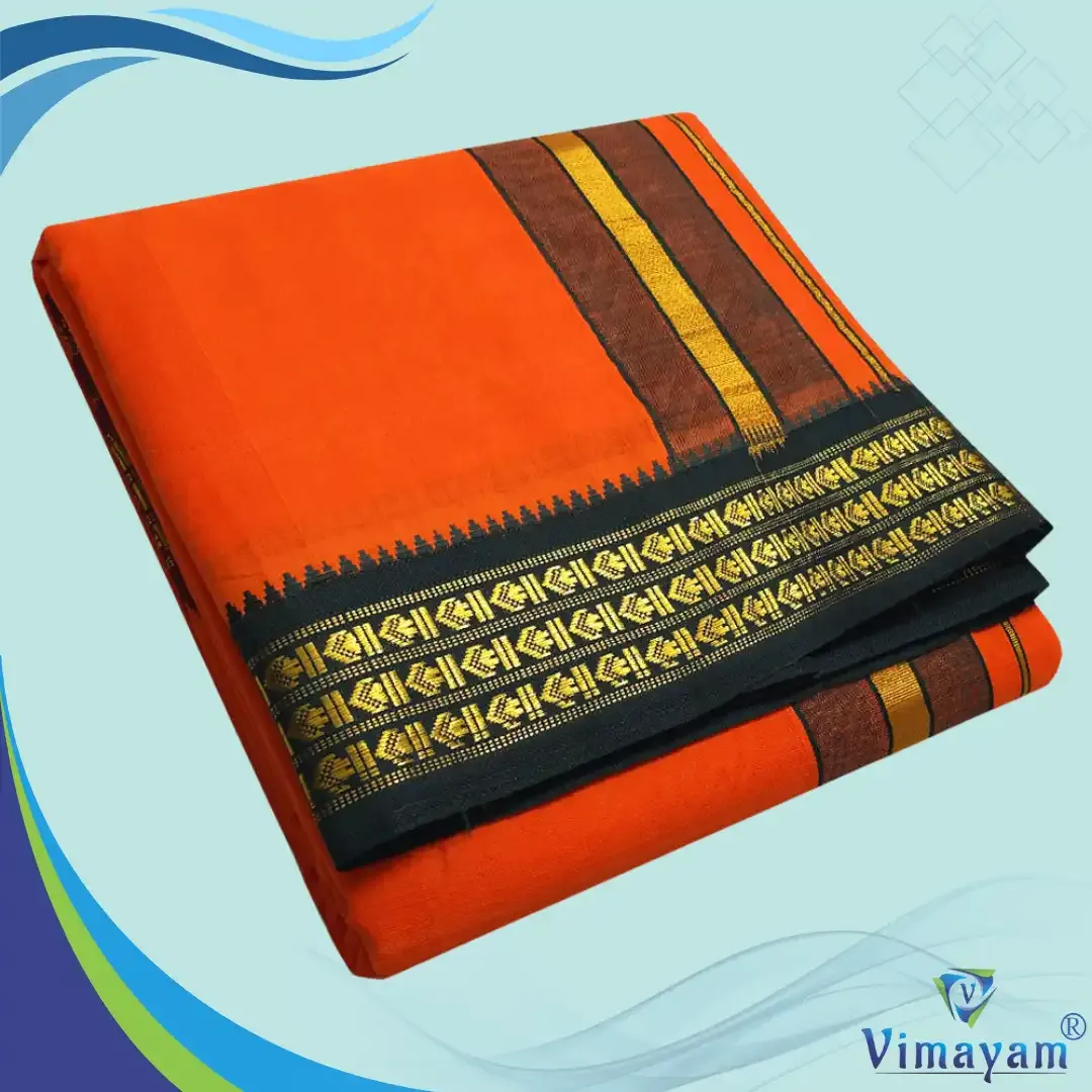 Orange colour dhoti udraj coin border - Vimayam Dhoties