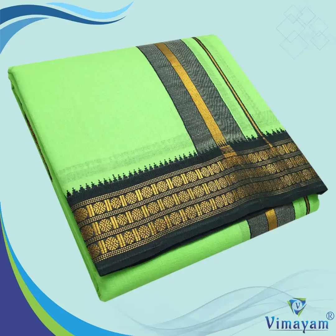 Parrot green colour dhoti udraj coin border - Vimayam Dhoties
