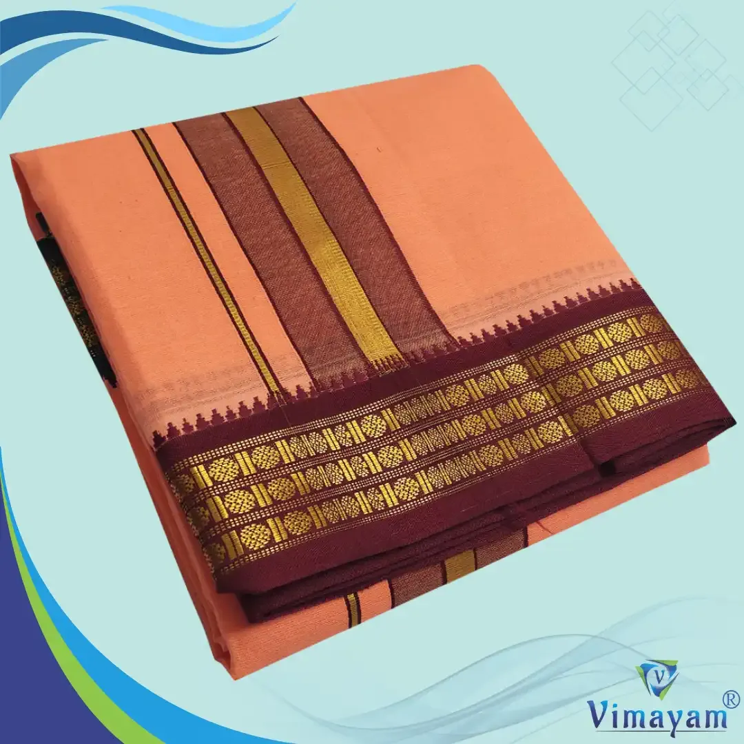 Peach colour dhoti udraj coin border - Vimayam Dhoties