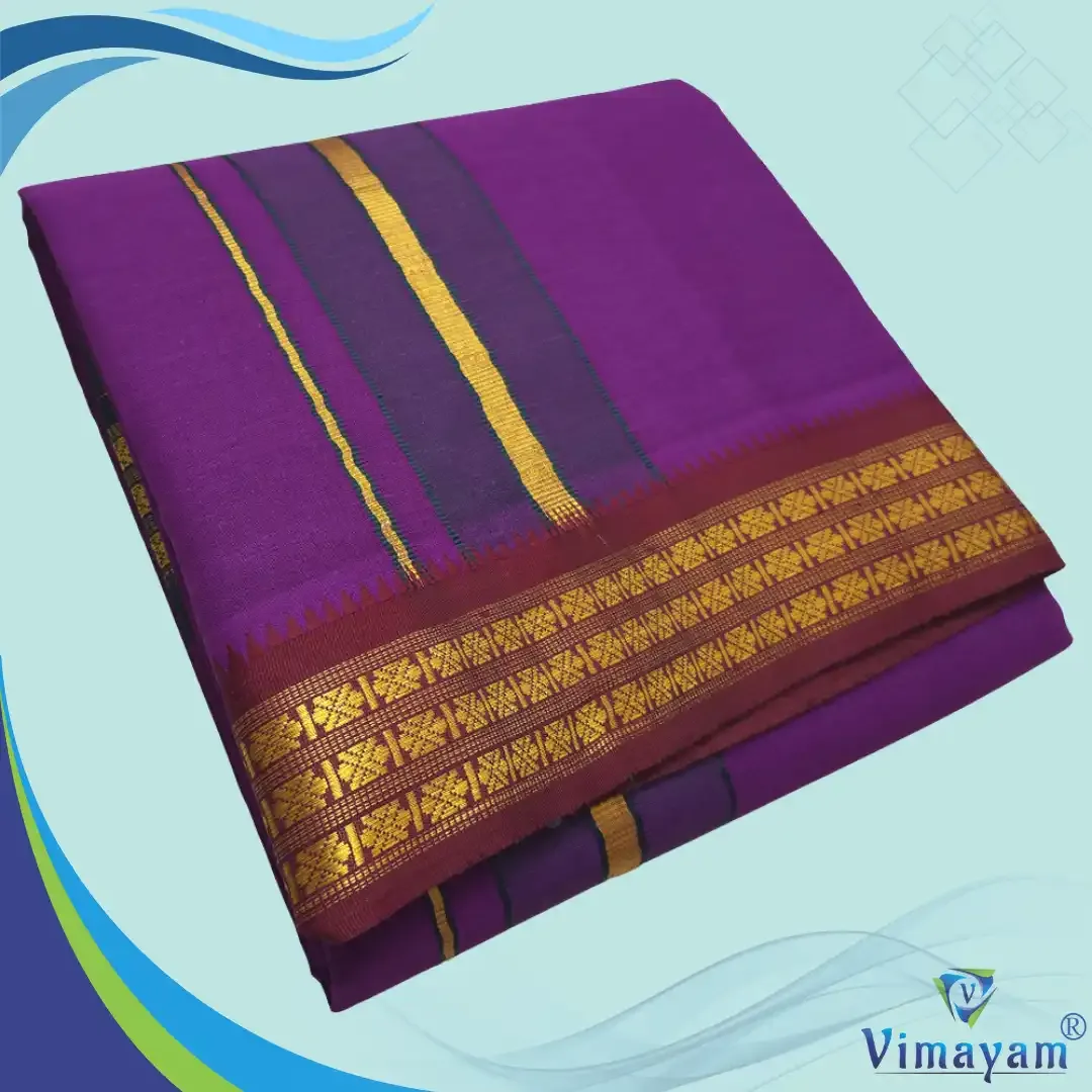 Purple colour dhoti udraj coin border - Vimayam Dhoties
