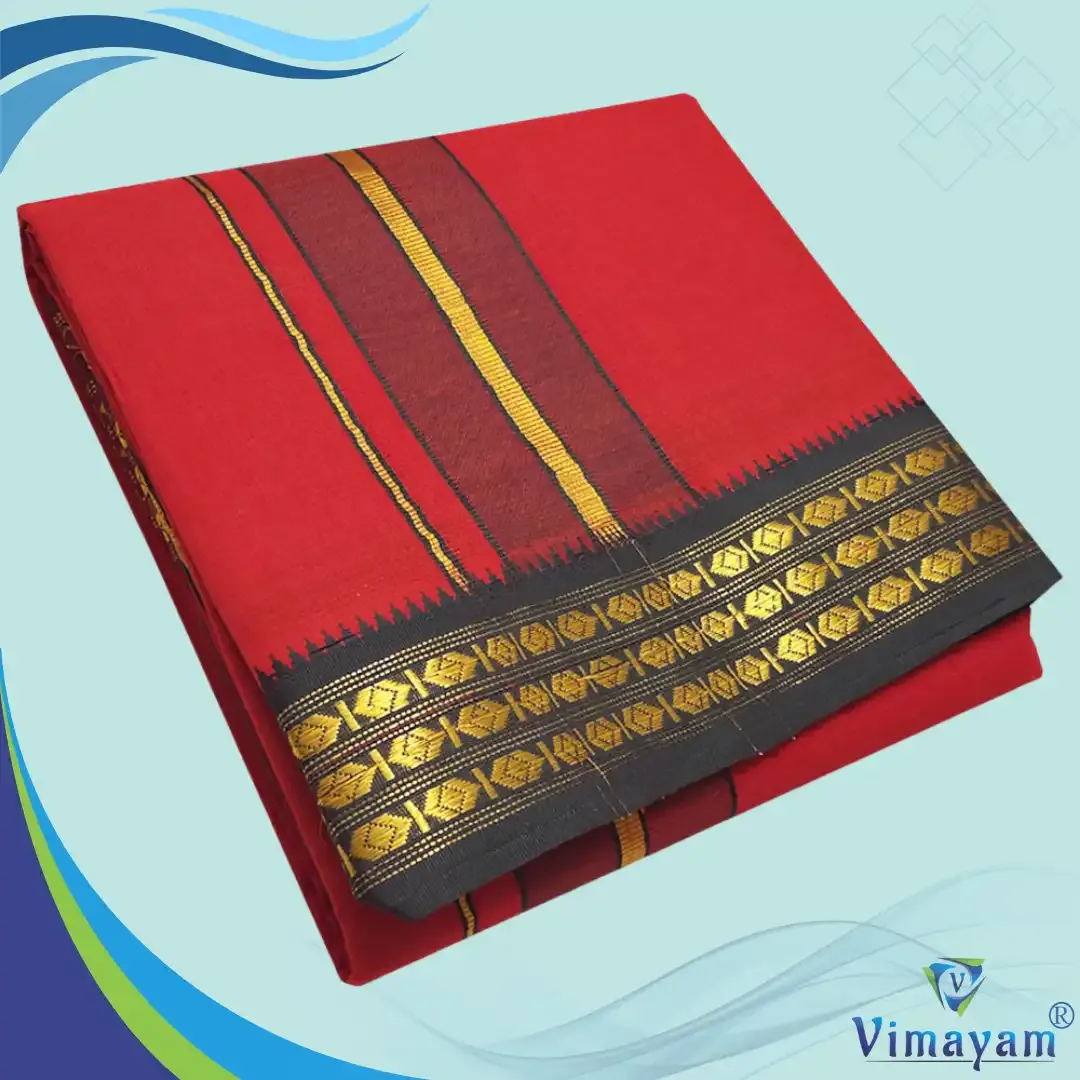Red colour dhoti udraj coin border - Vimayam Dhoties