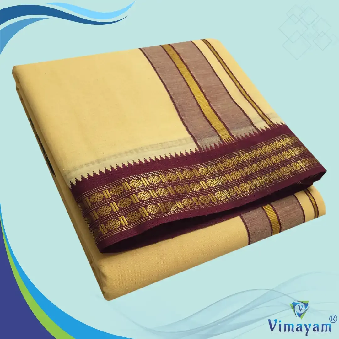 Sandal colour dhoti udraj coin border - Vimayam Dhoties