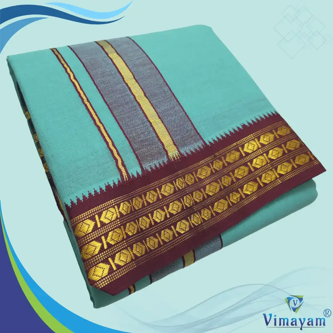 Sea green colour dhoti udraj coin border - Vimayam Dhoties