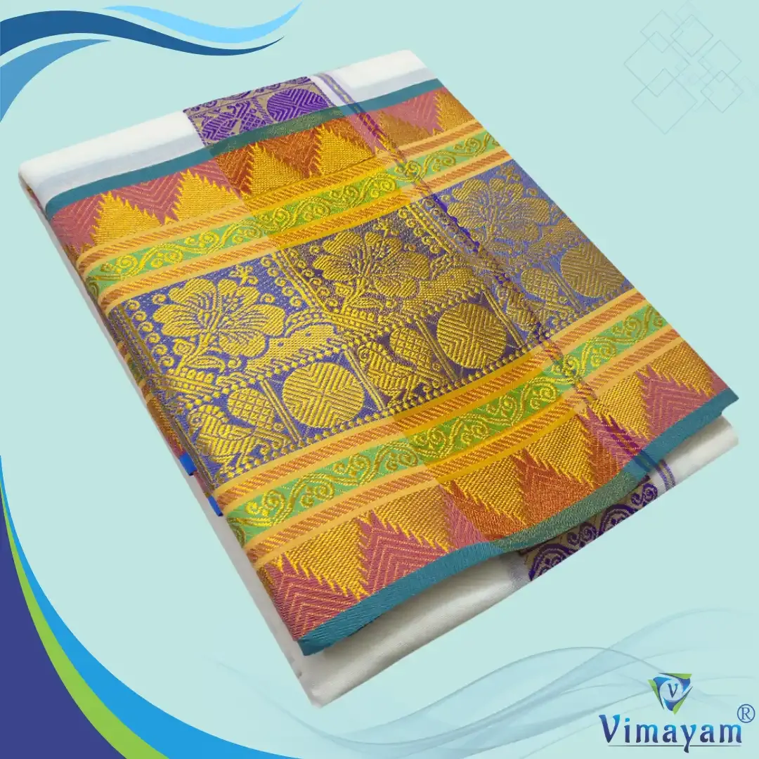Flower designed multi colour self premium quality  – Vimayam Dhoties