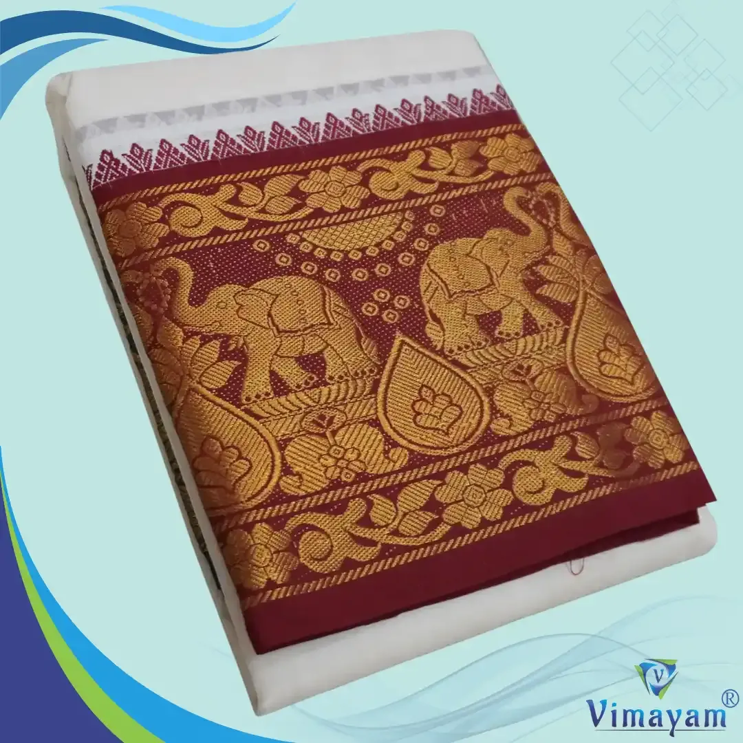 Dual elephant designed premium quality dhoti-Assorted border colours - Vimayam Dhoties