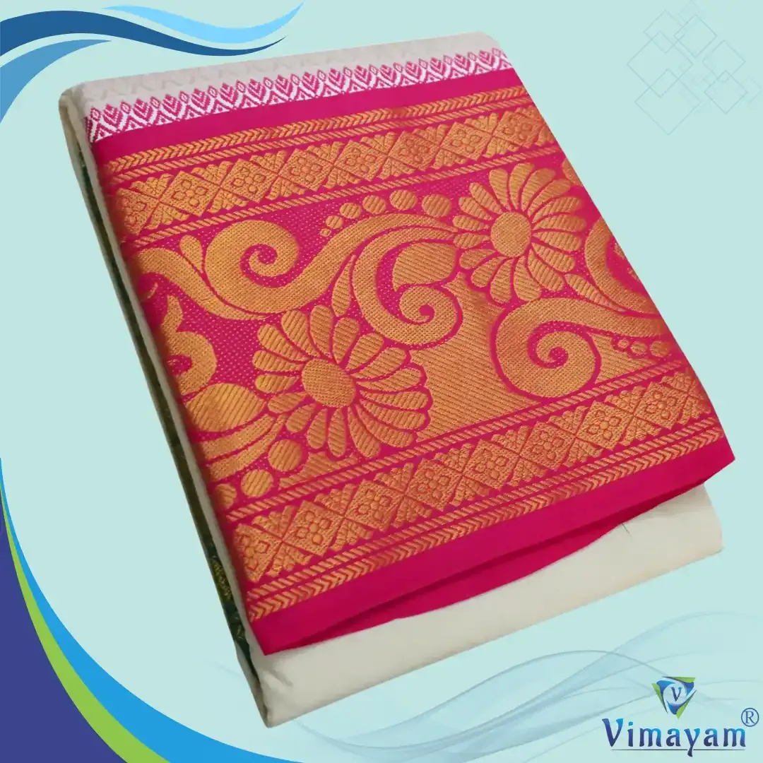 Flower designed premium quality dhoti - Vimayam Dhoties
