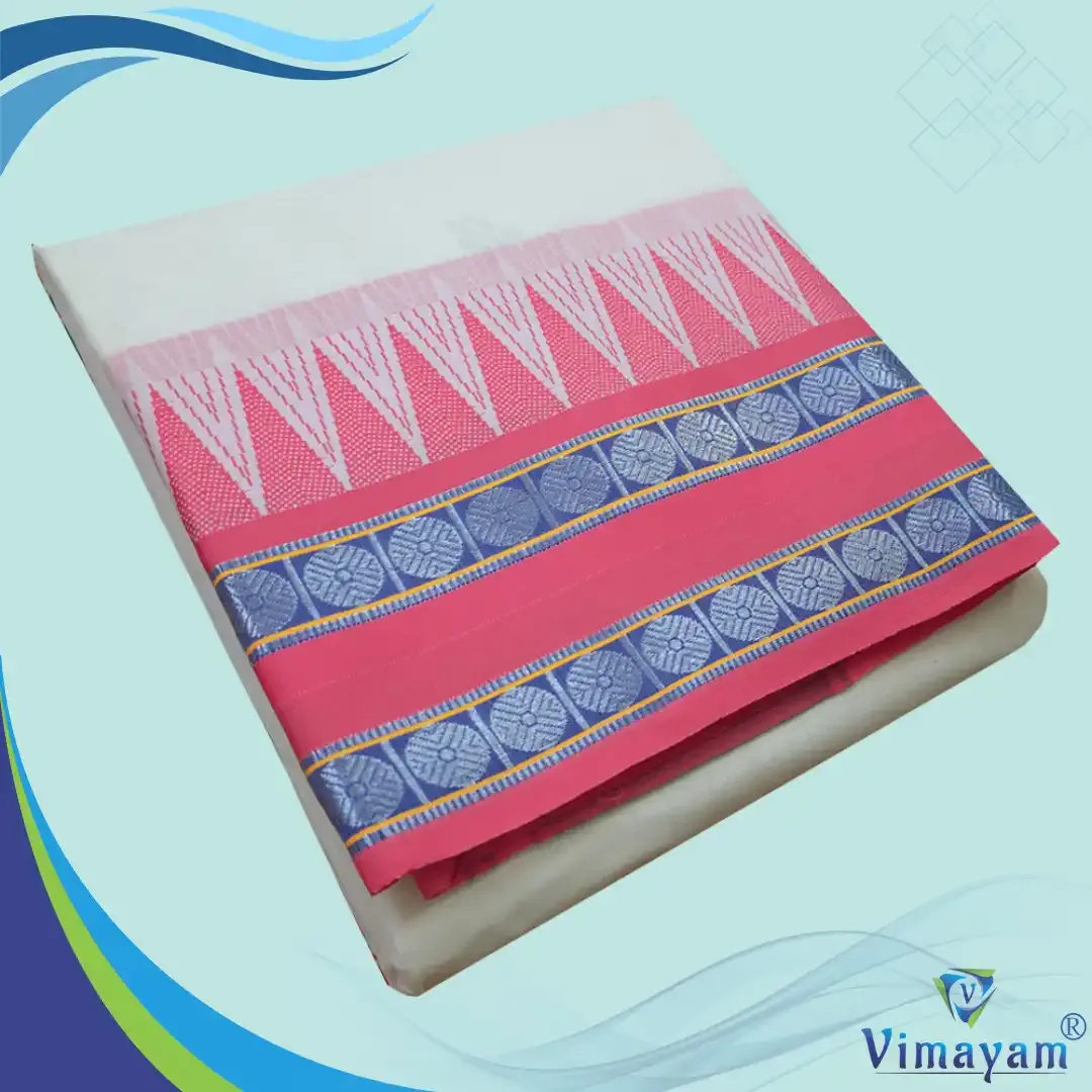 Double line temple tower premium quality dhoti - Assorted border olours - Vimayam Dhoties