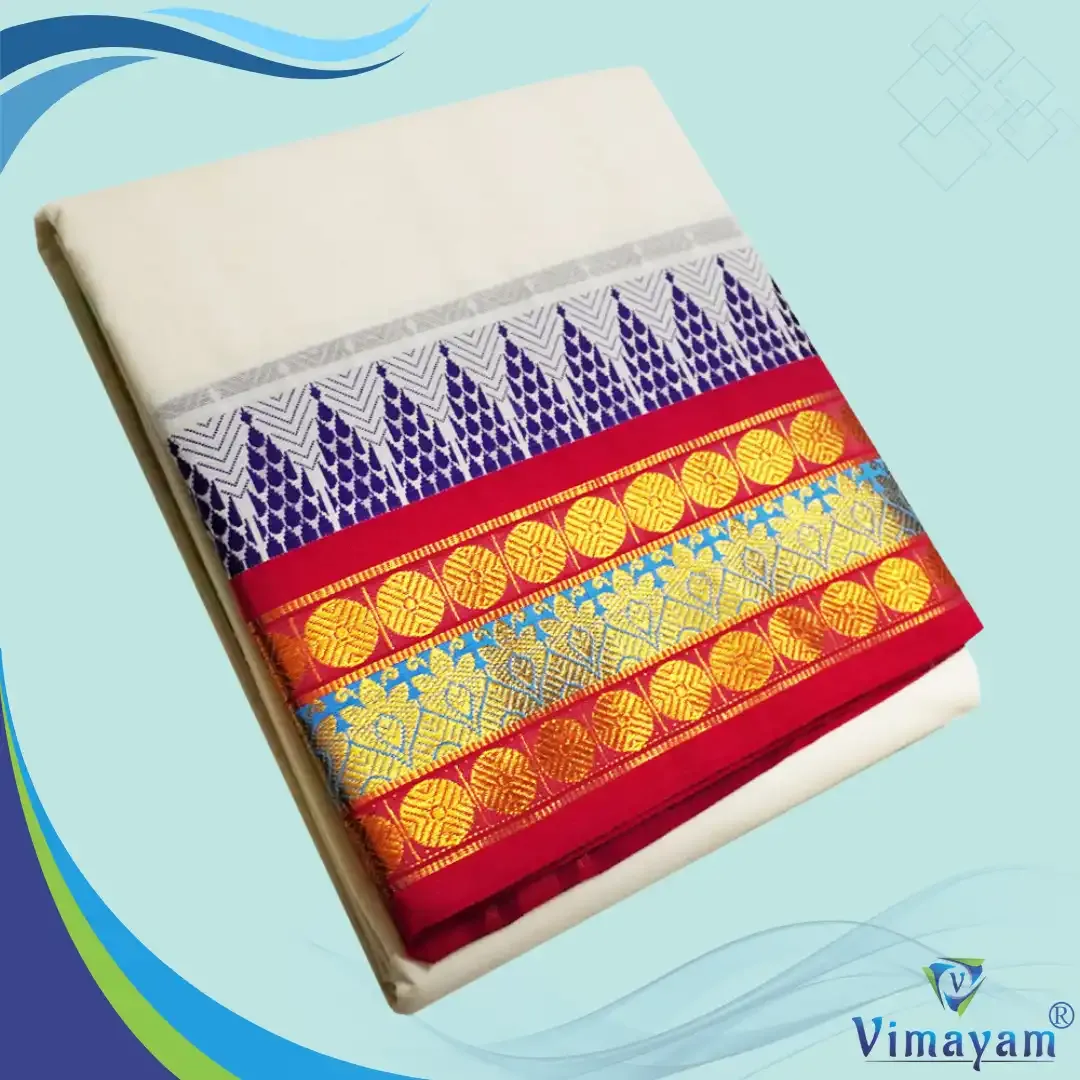 Dual star designed premium quality dhoti - Assorted border colours - Vimayam Dhoties