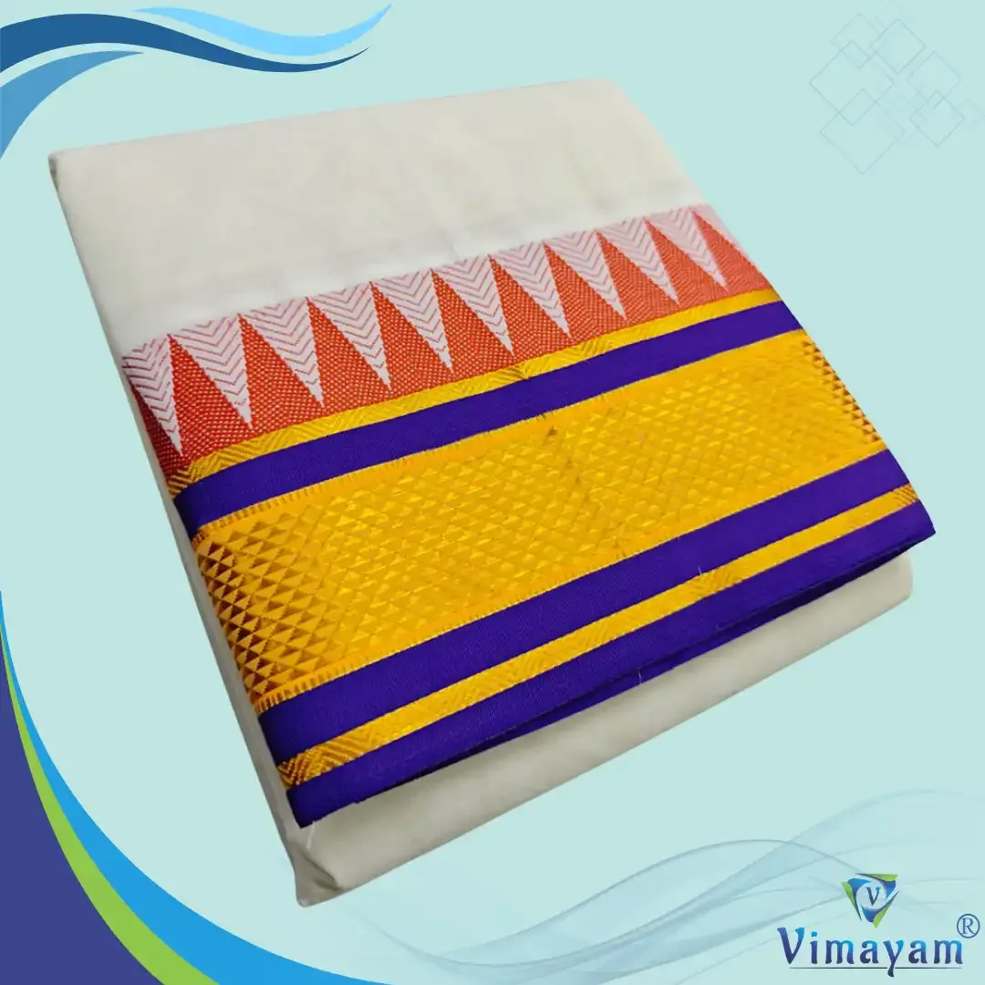 Dual colour zari border temple tower dhoti - Assorted border colours - Vimayam Dhoties