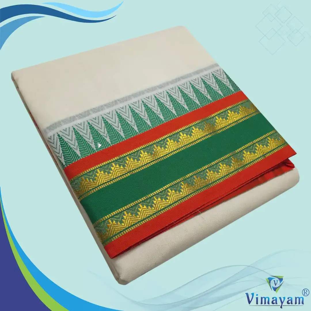 Plain tower premium quality dhoti - Assorted border colours - Vimayam Dhoties