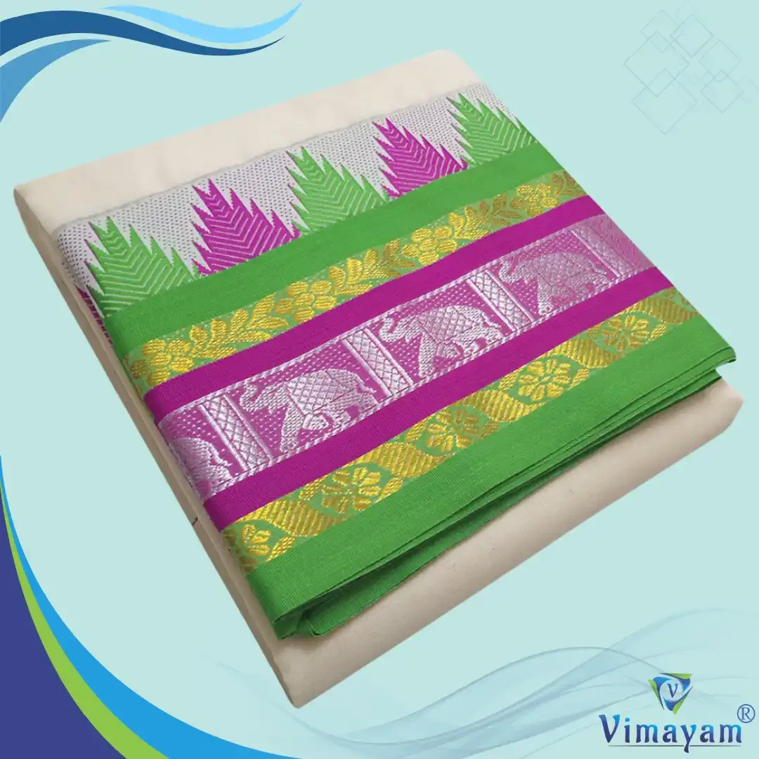 Elephant desinged multi colour temple border dhoti - Assorted border colours – Vimayam Dhoties