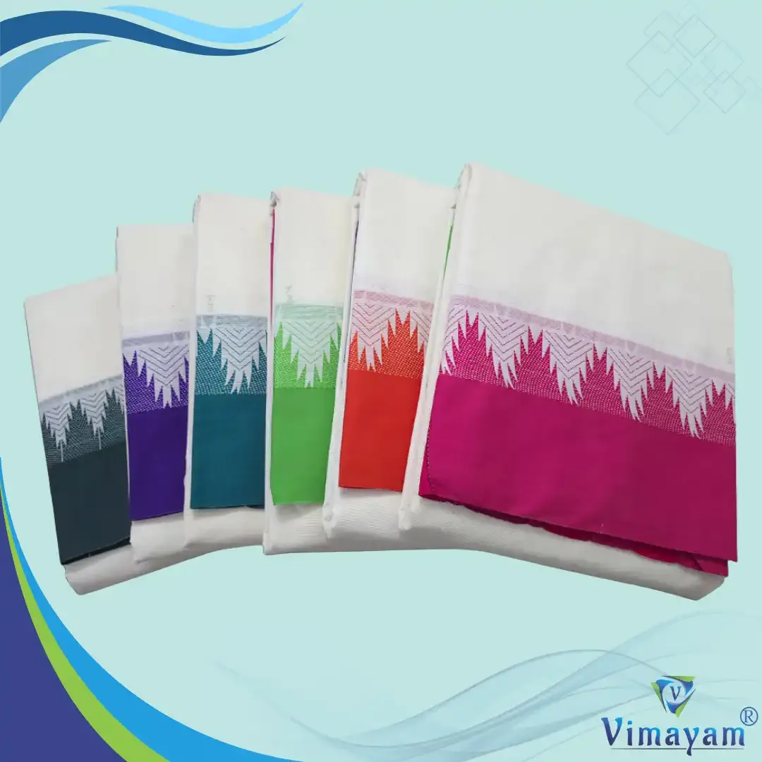 Plain border thalamboo dhoti - Assorted border colours - Vimayam Dhoties