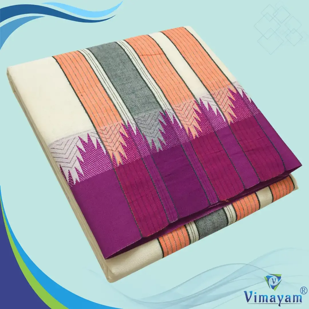 Plain border thalamboo vaishnava dhoti - Assorted border colours - Vimayam Dhoties