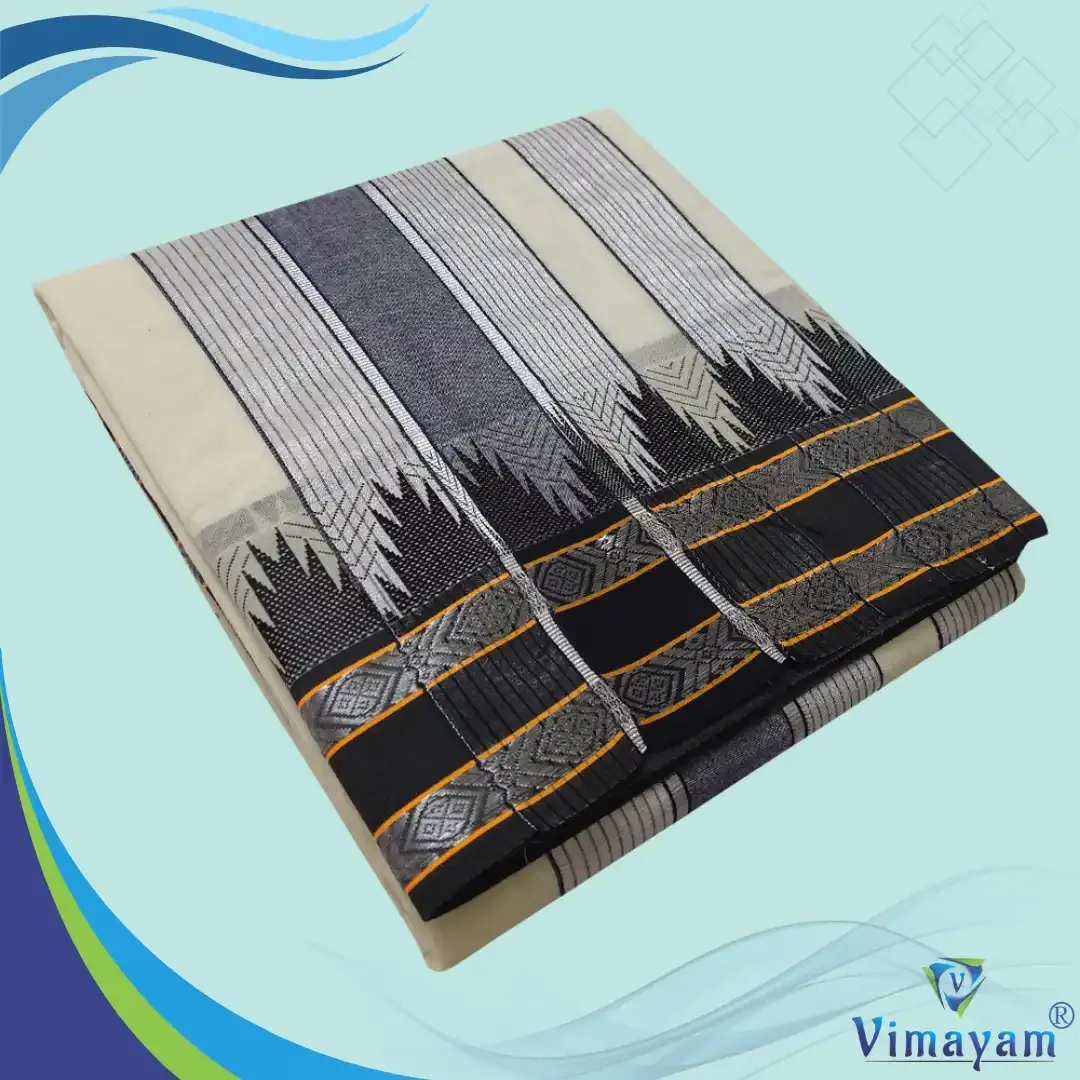 Black and silver zari border vaishnava dhoti  - Vimayam Dhoties