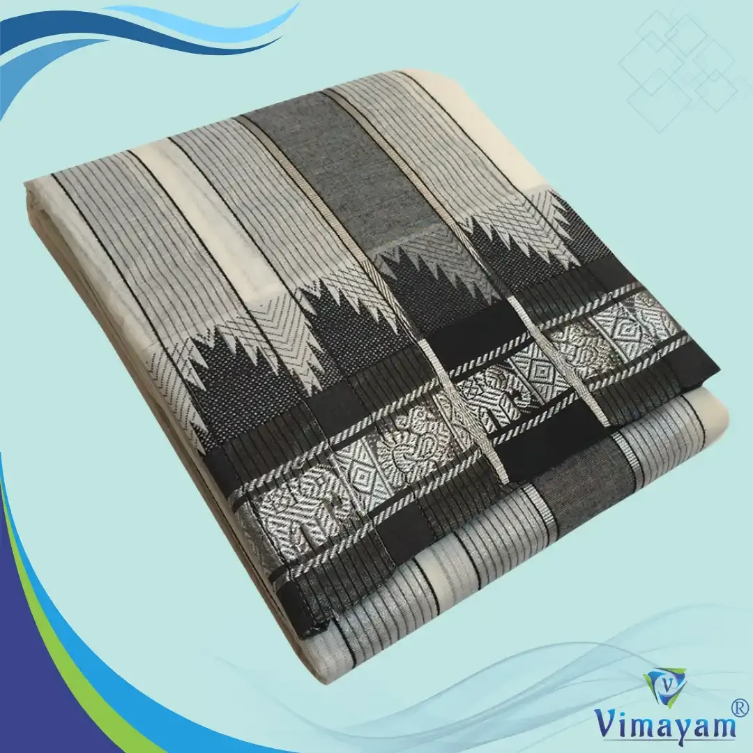 Black with silver zari border vaishnava dhoti  - Vimayam Dhoties