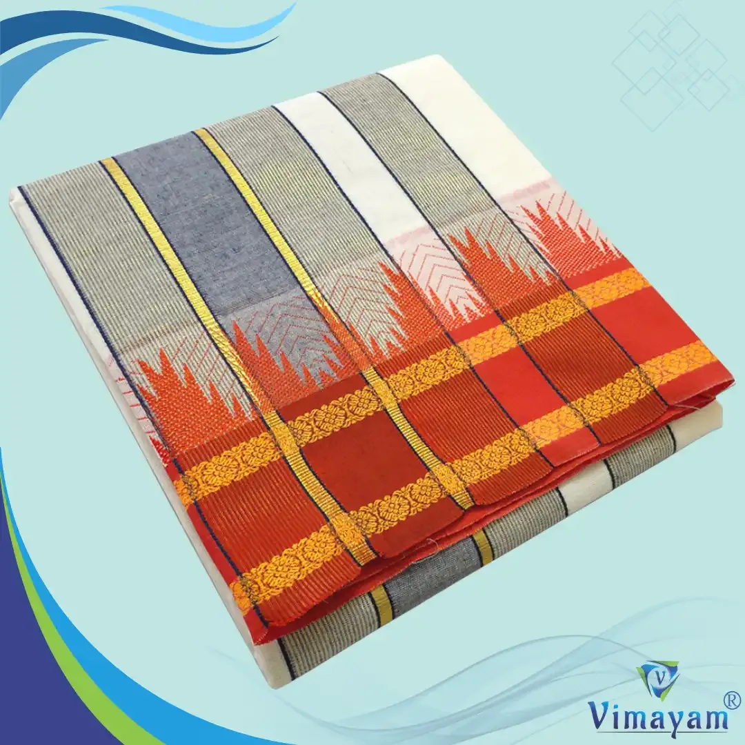 Plain Border with flower vaishnava dhoti  - Vimayam Dhoties