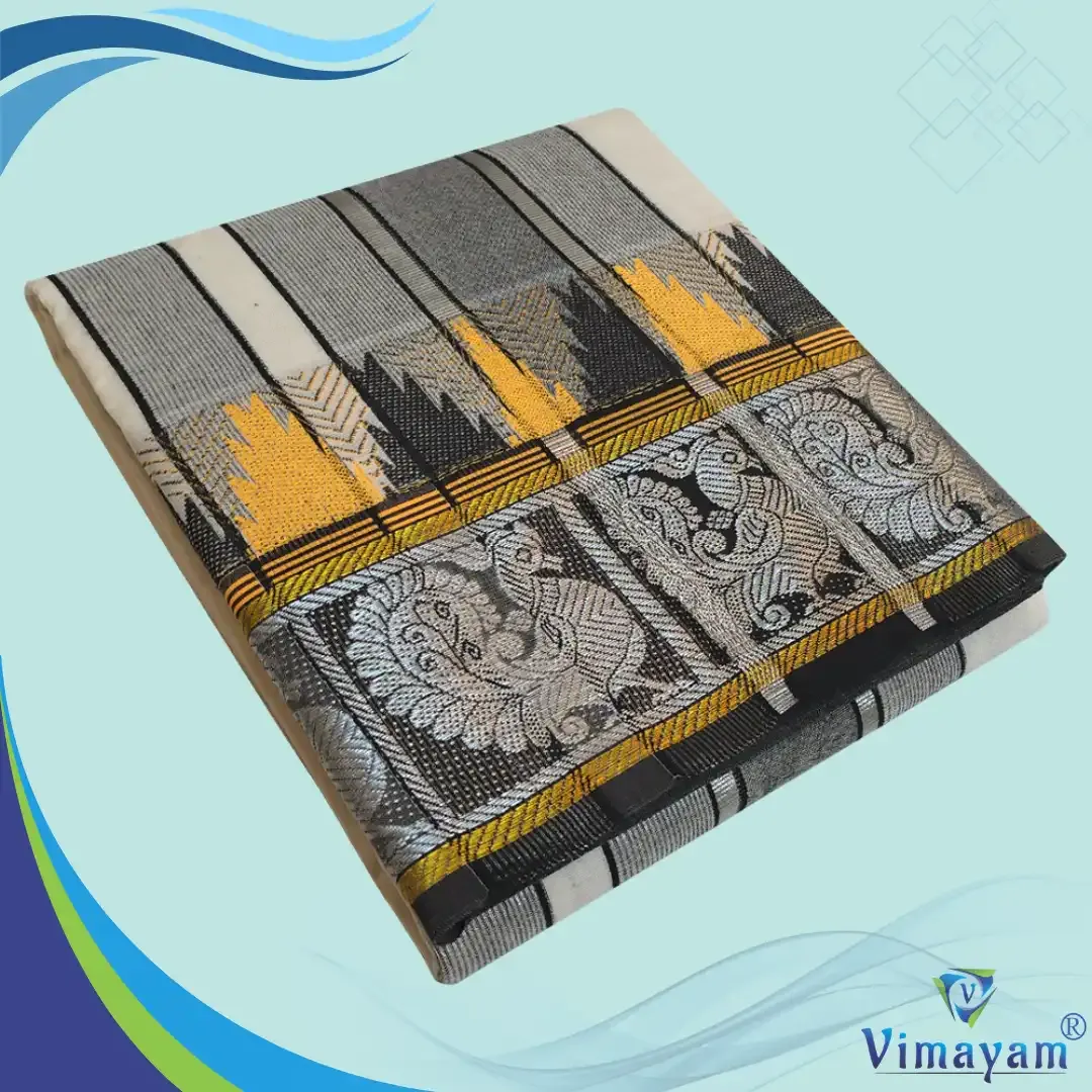 Black border thalamboo multicolour vaishnava dhoti - Vimayam Dhoties