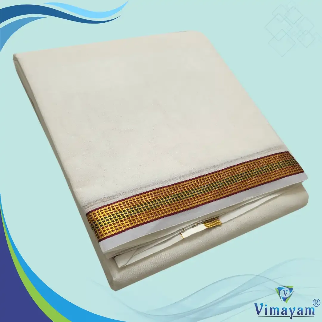 Fancy box multicolour zarigai dhoti - Vimayam Dhoties