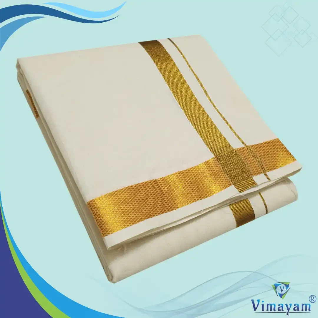 Pure cotton golden zari dhoti premium quality 1 inch jari - Vimayam Dhoties