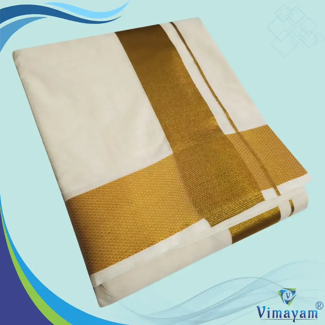 Pure cotton golden zari dhoti premium quality 2 inch jari - - Vimayam Dhoties