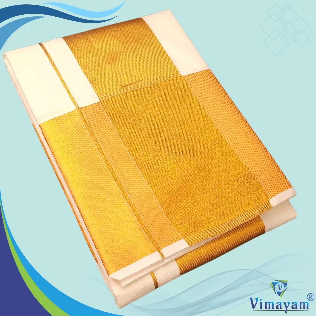 Pure cotton golden zari dhoti premium quality 7 inch jari - Vimayam Dhoties