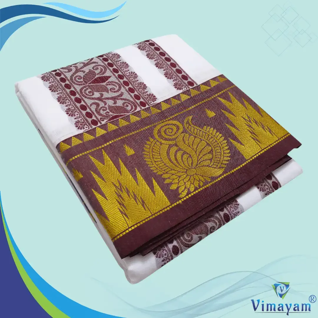 Embose premium quality self dual flower design - Assorted border colours -  - Vimayam Dhoties