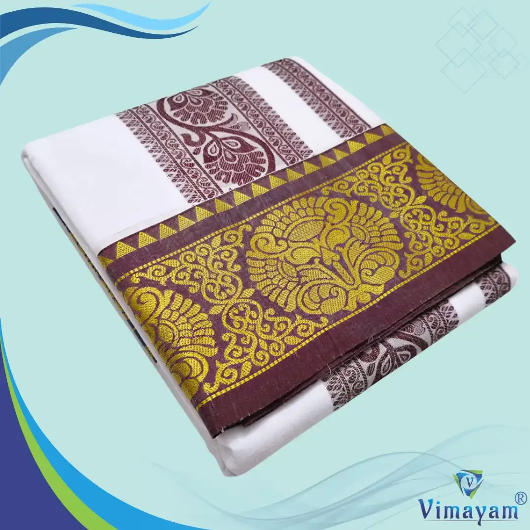 Embose premium quality self fancy design - Assorted border colours - Vimayam Dhoties